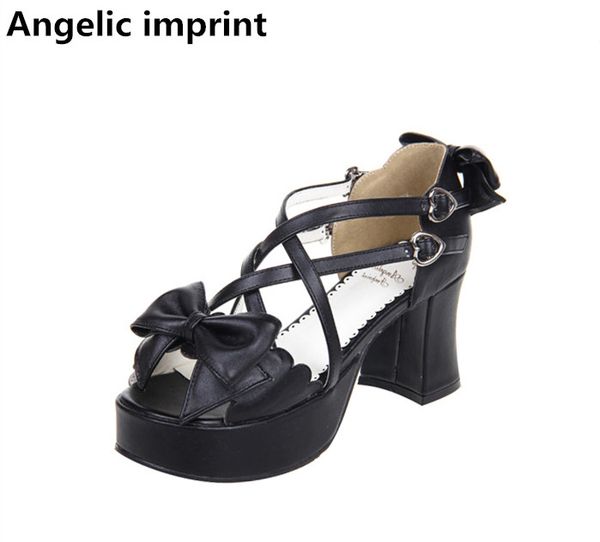 

angelic imprint woman mori girl lolita cosplay shoes lady high thin heels pumps women princess dress party sandals 33-47 7.5cm, Black