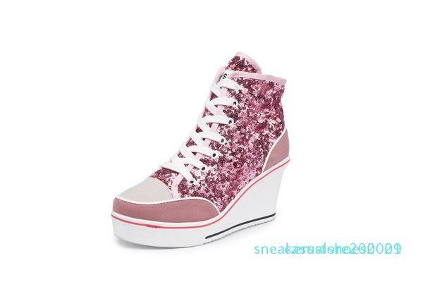 

12019 spring autumn women's shoes pink black silver glitter vulcanize shoes woman platform wedge sneakers casual zapatos de mujer s01