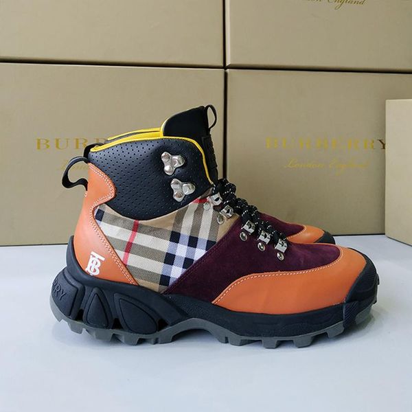 

luxury leather vintage check cotton and suede tor boots men shoes lightweight new arrival shoes sports lace -up men boots with origin box, Black