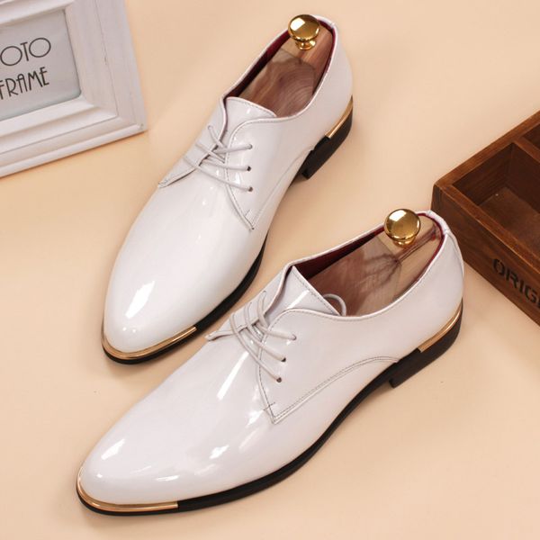 

men leather shoes light patent men business dress classic style coffee black lace up pointed toe shoes for oxford
