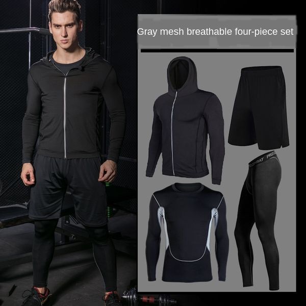 

jgmko autumn fitness men's outdoor sports four-piece set leggings set of 4 four-piece quick-drying long sleeve tights outdoor sports su, White;black
