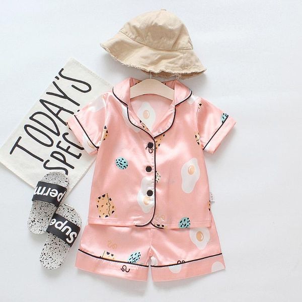 

(6m-3t) children's short-sleeved home clothes baby pajamas thin section suit cartoon pajamas t-shirt shorts clothes s4, White
