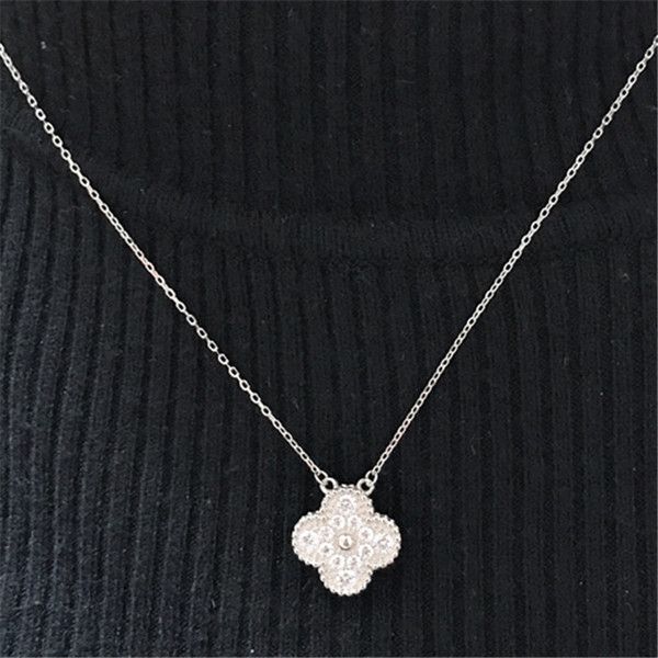 

925 four leaf lucky grass pendant sterling silver necklace full diamond necklace sterling silver female clavicle chain