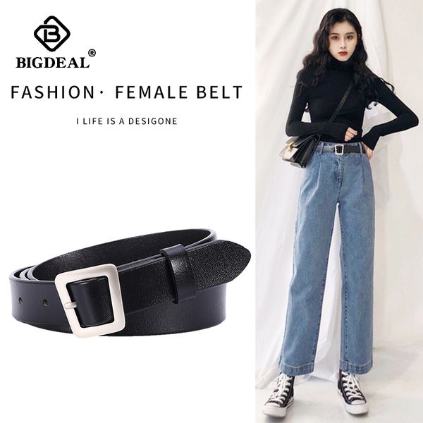 

women belt genuine leather belt jeans belts for women fashion students simple new metal pin buckle designer female strap, Black;brown
