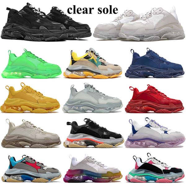 

2020 triple-s clear sole men women casual shoes white black grey neon green navy grey clear sole sneakers fluo red paris dad trainers