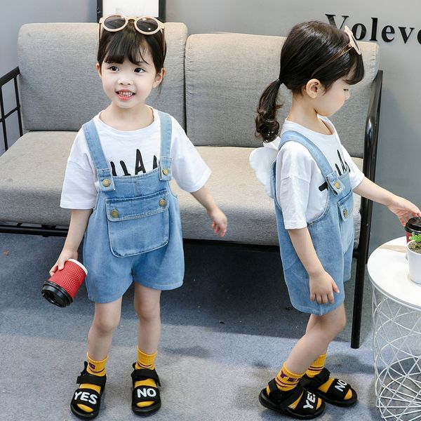 

2019 summer children's children's wear shorts clothing baby wings belt pants 0-4 years old girls denim belt shorts western style, Blue