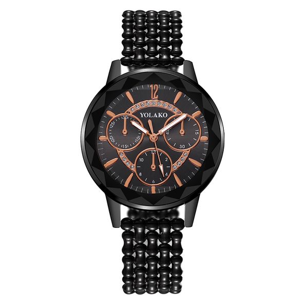 

women watch fashion fake three eyes quartz watch ladies dress watches waterproof plastic strap yolako brand female clock, Slivery;brown
