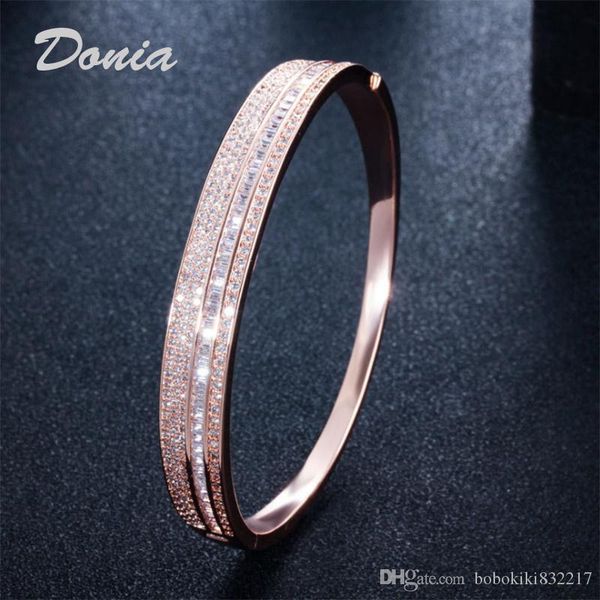 

donia jewelry two color electroplating exaggerated micro inlay zircon adjustable bracelet personality geometric pattern party birthday gift, Black