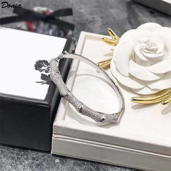 

donia ювелирных изделий партии европейской и американской моды классический микро бамбук полукруг инкрустированные цирконий браслет медный б, Black