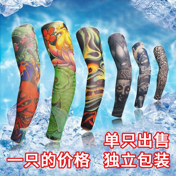 

tattoo flower bicycle bicycle arm sleeve men's and women's tattoo ice cool seamless ice silk sunscreen uv outdoor cycling sleeve, Black