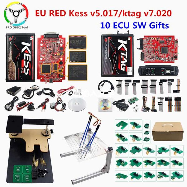 

online red eu kess v5.017 v2.53 ktag v7.020 led bdm frame 22pcs bdm adapters tuning kess 5.017 k-tag 7.020 4 led ecu programmer