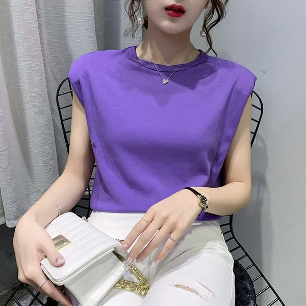 

2020 new vest loose casual simple all-match sleeveless purple fashionable round collar shoulder vest women, Camo