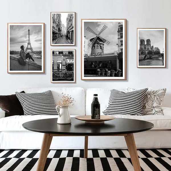 

city scenery wall painting black and white poster building canvas art prints nordic style wall pictures living room decoration