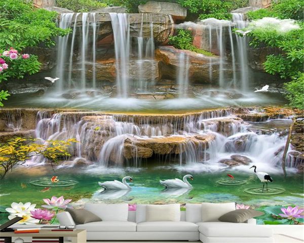 

3d современных обоев hd природа waterfall 3d пейзаж картины гостиная тв фон стен шелк mural обои