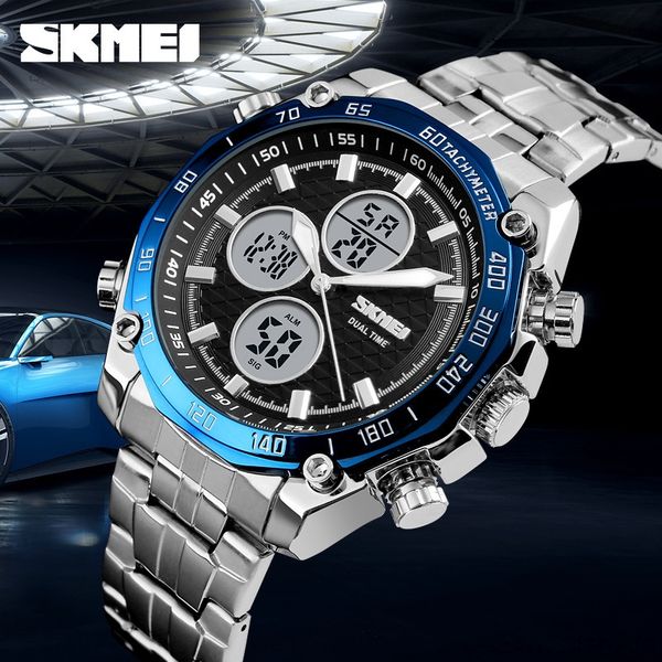 

fashionable fashion large dial men's outdoor leisure multifunctional dual-time sports quartz electronic quartz watch electronic watch, Blue