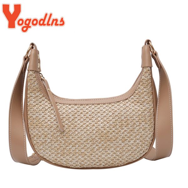 

yogodlns fashion straw bag for women summer woven crossbody bag handmade handbag beach vacation shoulder lady purse bolso