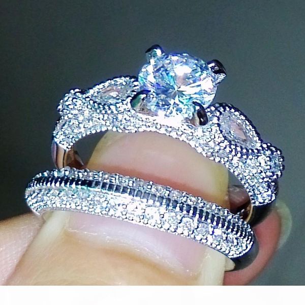 

e victoria wieck stunning luxury jewelry round cut 925 sterling silver simulated diamond wedding engagement finger women ring set size5, Slivery;golden