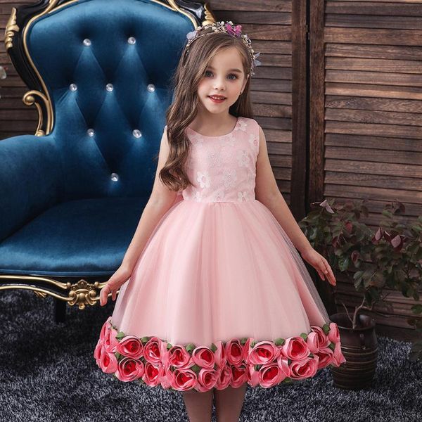 

baby girls pink mesh lace contrast tulle sleeveless cancan dress formal wear for wedding pageant floral party princess dresses, Red;yellow