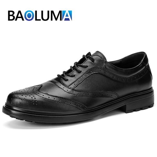 

fashion men's formal shoes genuine leather men's dress shoes comfortable breathable men business classic men wedding, Black