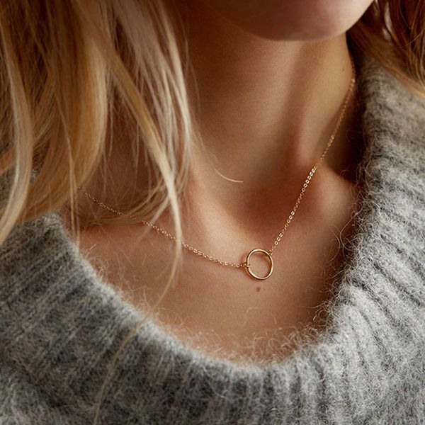 

titanium steel necklace for women simple ring design rose gold chain gift, Silver