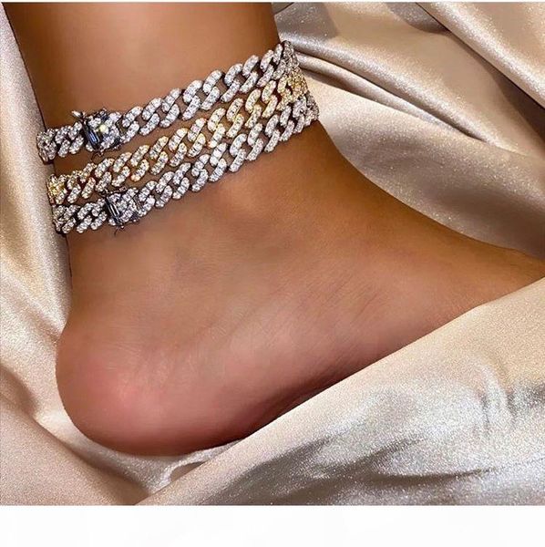 

designer jewelry iced out chains men women anklets hip hop bling diamond ankle bracelets gold silver cuban link fashion accessories charms, Red;blue