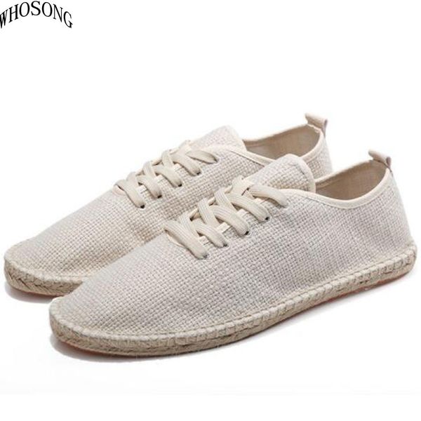 

whosong 2020 summer straw ventilation footwear men's flat canvas shoes lazy flats for men male loafers driving shoes m301, Black
