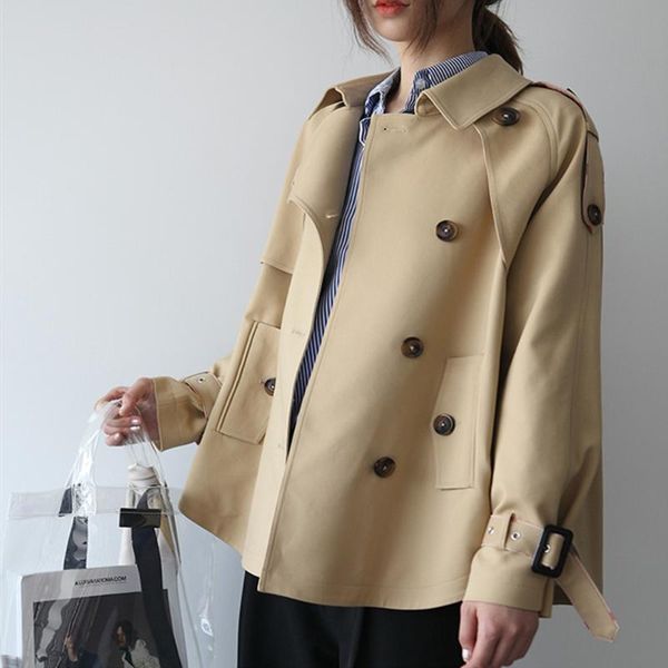 

sondr 2020 new korean version of loose small fragrance temperament short short british coat, Tan;black