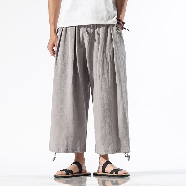 

men's pants streetwear harem men summer casual wide-leg mens joggers cotton breathable sweatpants ankle-length trousers, Black