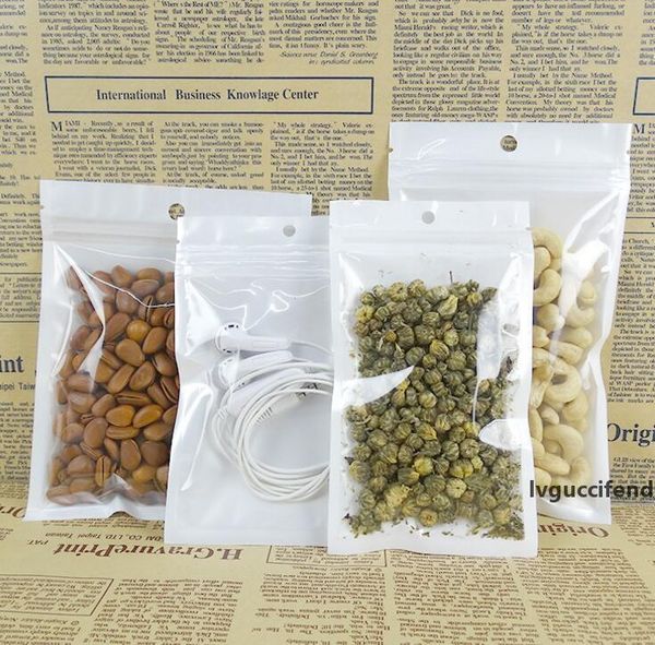 

100pcs transparent white plastic bag self seal zipper packaging pouch storage bag retail package with hang hole