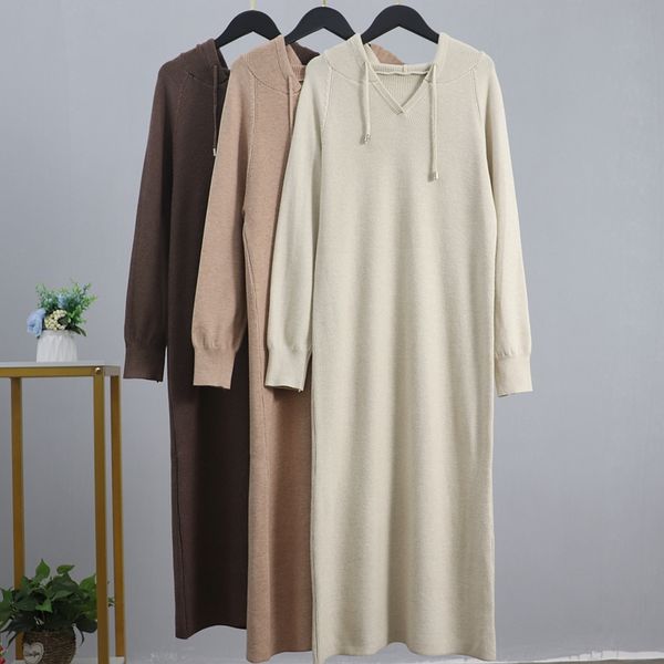 

casual dresses gigogou women long straight maxi hoddies dress autumn winter pullover sweater knit midi pull vestidos, Black;gray