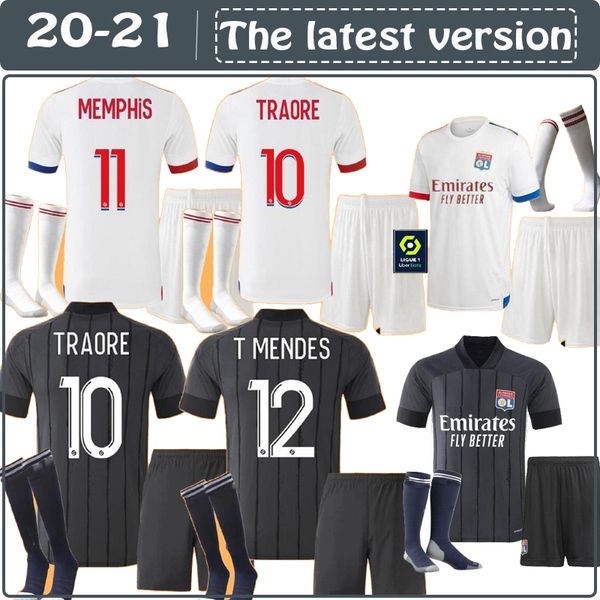 

kids kit 20 21 maillot de foot olympique lyonnais home soccer jersey 2020 2021 lyon football shirt traore memphis fekir men football, Black