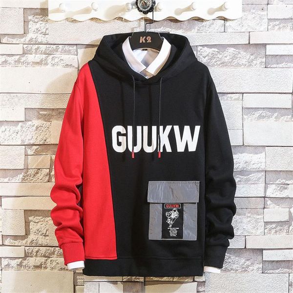 

winter hoodies men 2020 patchwork printed pullover male sweatshirts harajuku hoodie for man clothes streetwear, Black