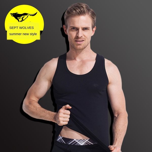 

seven wolves men' vest underpants underpants cotton vest cotton thin rib slim fit sports base shirt starting shot, White;black