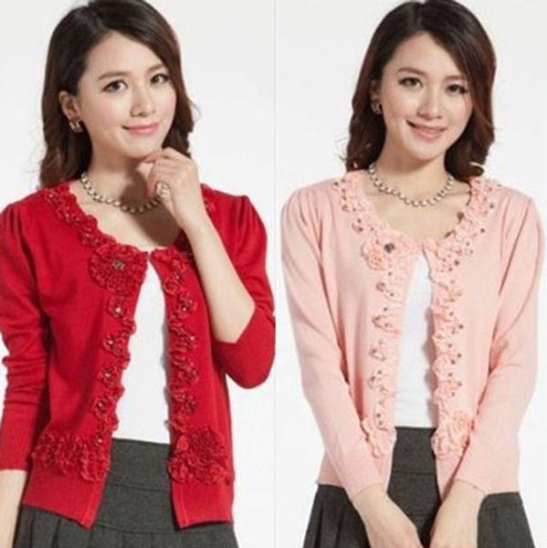 

новый женский кардиган свитер цветы пальто плюс размер короткий жакет xxxl, White