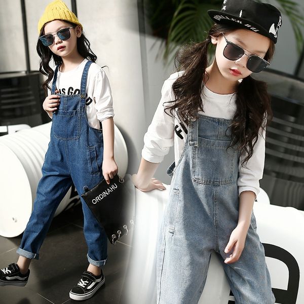 

autumn girls korean wear straps middle and jumper pants children's big children's casual women's wear long pants fashion, Blue