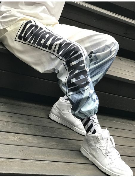 

hip clothes harem pants streetwear men casual with print loose pants hop ankle length trousers harajuku sport joggers qrixj, Black