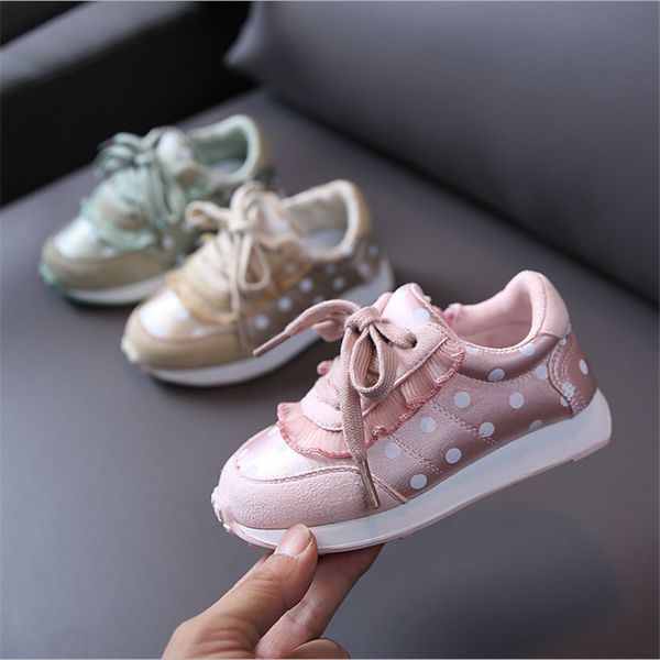 

2020 new kids shoes for girls toddler polka dot lace design breathable children tennis fashion little baby shoes, Black