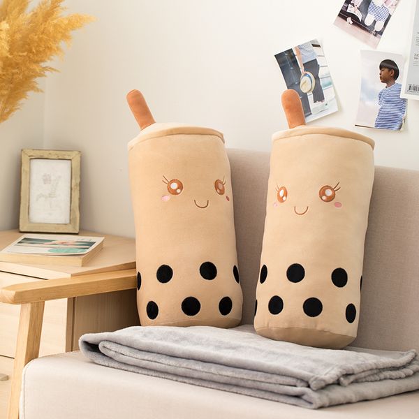 

40cm long cylindrical milk tea cup plush pillow with fleece blanket stuffed bubble drink tea cup pillow cushion for girl birth mx200716