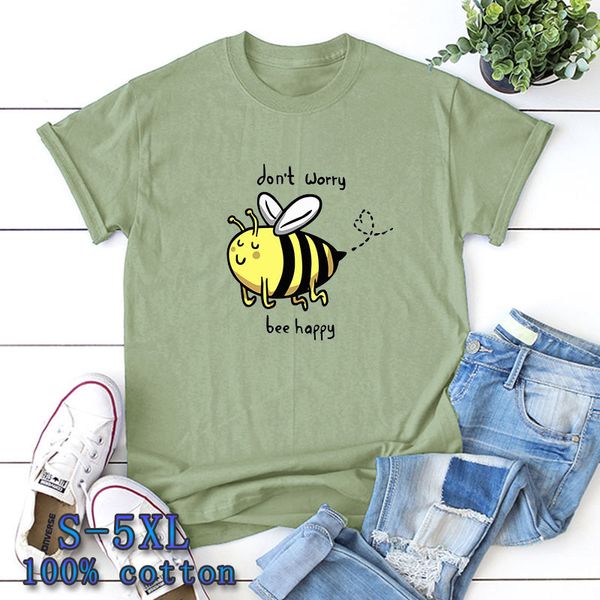 

women's t-shirt large size s-5xl cute little bee cartoon ladies 100% cotton o-neck short sleeve summer casual, White