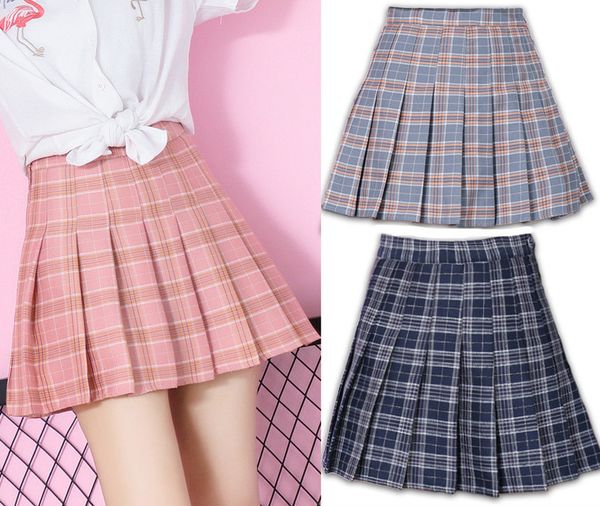 

large size lattice pleated skirt a word short skirt autumn winter female japanese college wind skimmer shaking sound ins sup, Black