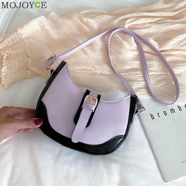 

fashion splicing color crossbody bag women crescent pu leather shoulder handbag popular simple female daily bag