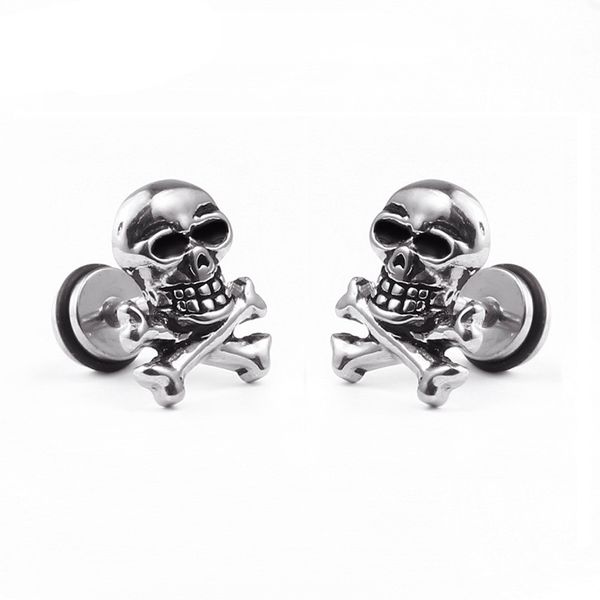 

1pc punk skeleton screw studs earring for women men gothic color skull earring hip hop ear stud vintage jewelry e622, Golden;silver