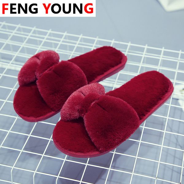 

women fur slippers shoes furry fluffy slippers winter outdoor home shoes female flip flops slides for woman 2020 dropshopping, Black