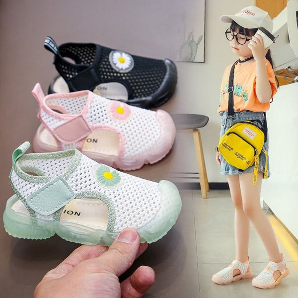 

rkhu6 baby girl hollow-out sandals summer new daisy 2-3-4 years old men's soft-soled fashion soft-sole shoes children's shoes sand, Black
