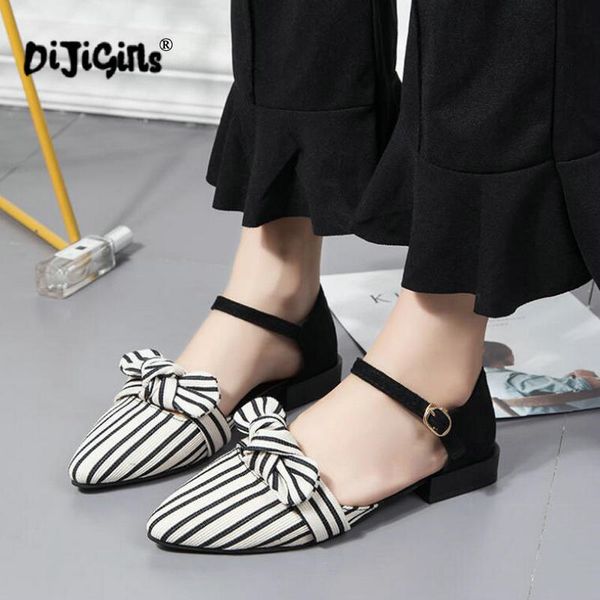 

ladies sandals women pointed toe stripe shoes shallow square heel buckle strap casual sandalias mujer drop shipping, Black