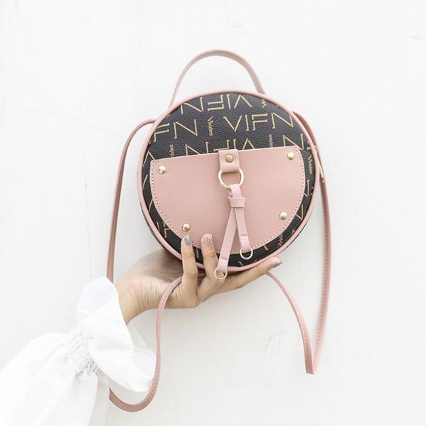 

new women's bag fashionable contrast color retro small round bag design versatile one shoulder messenger handbag