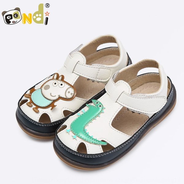 

panda pangdi boys' summer new cute cartoon sandals children children's children's shoes piggy giraffe car sandals baby shoes, Black