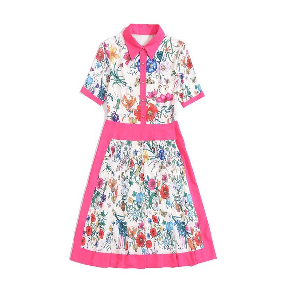 

805 2020 summer a line short sleeve dress prom fashion lapel neck flora print flora print mid calf brand same style jq, Black