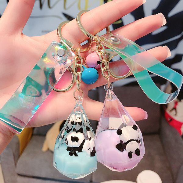 

творческий cute floating panda акриловые бутылка молока брелок движущейся жидкости плывун дрейф бутылки брелока для женщин мешок кулон, Silver