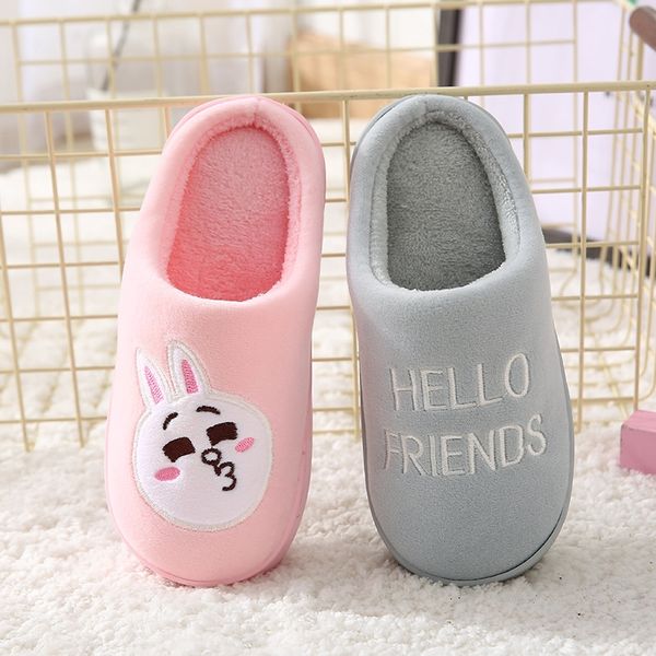 

2020 new children' cotton winter fashion cartoon warm slippers bear rabbit indoor non-slip warm children' woolen slippers, Black;grey